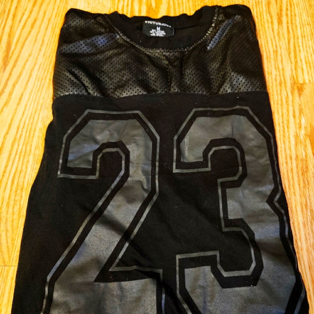 Black 23 tee with leather accents